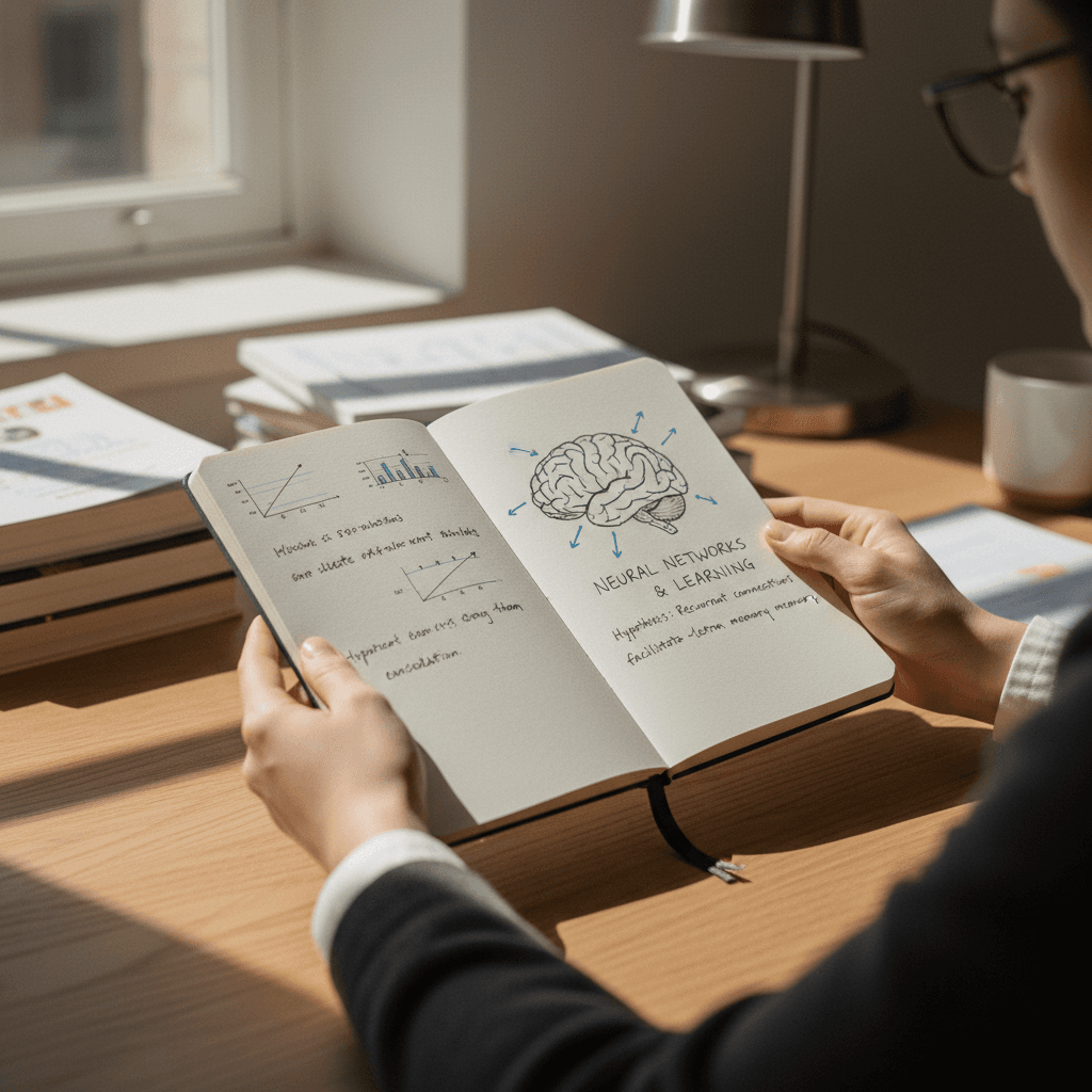 Hand annotating a protein structure printout on a desk